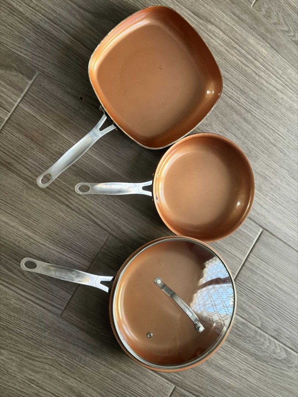 3-Piece Nonstick Copper-Tone Cookware Set with Lid